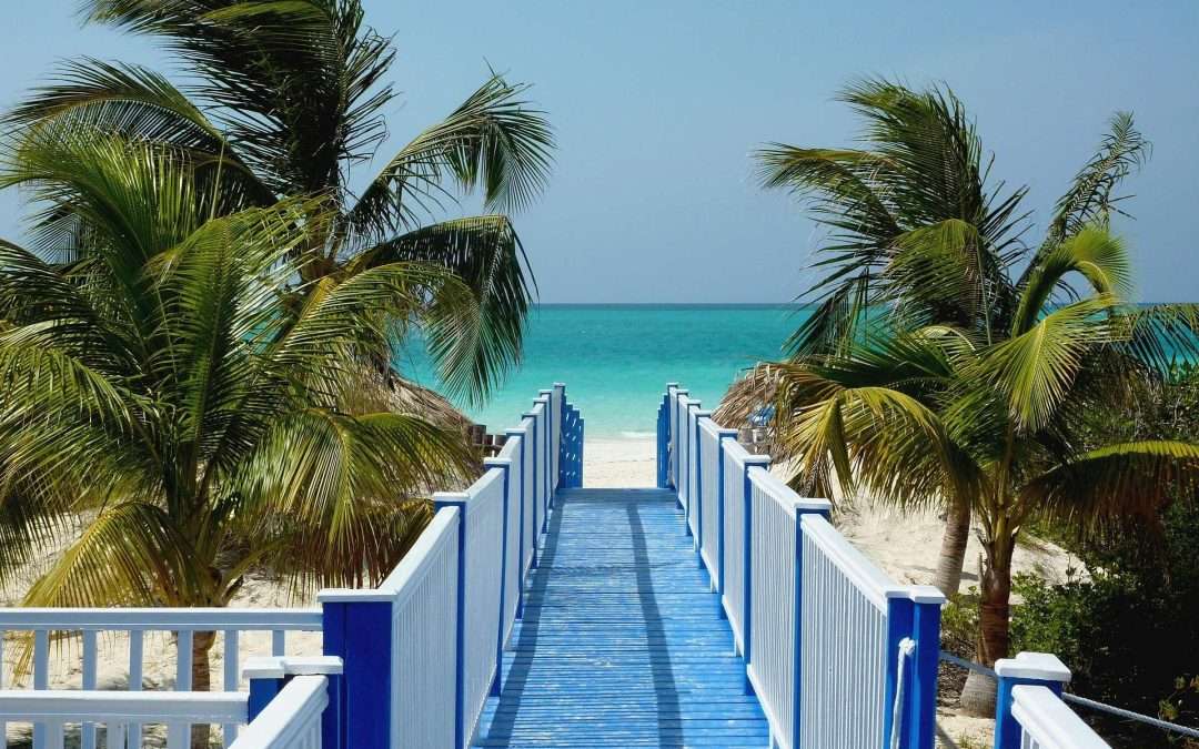 Blue stair way to ocean