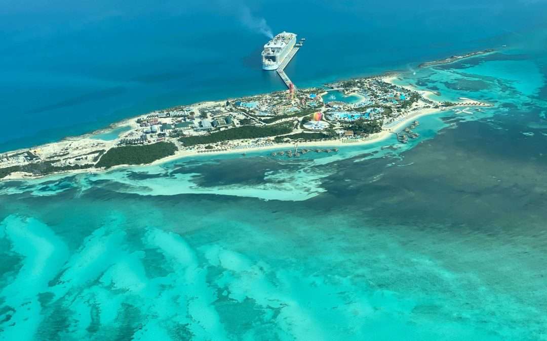 Cruise ship off small island