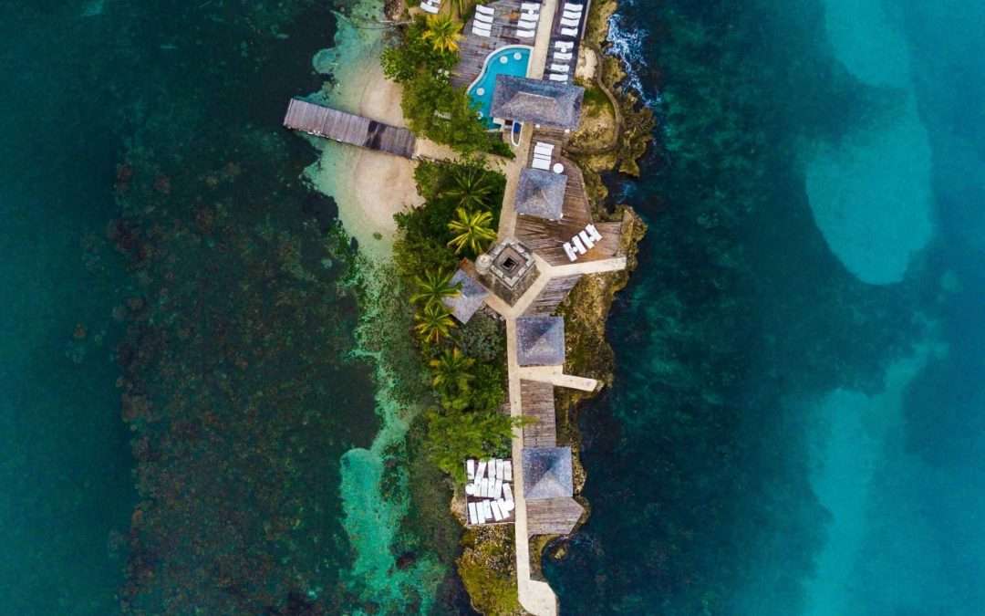 Small island with cabanas