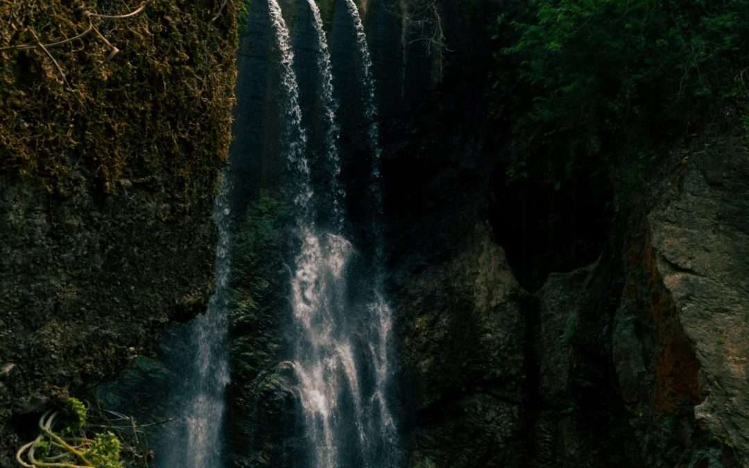 Tourists at waterfall