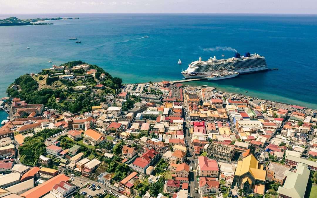 Town near the coast with cruise ship