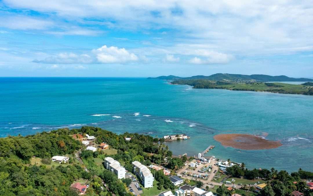 aerial view caribbean coastal town