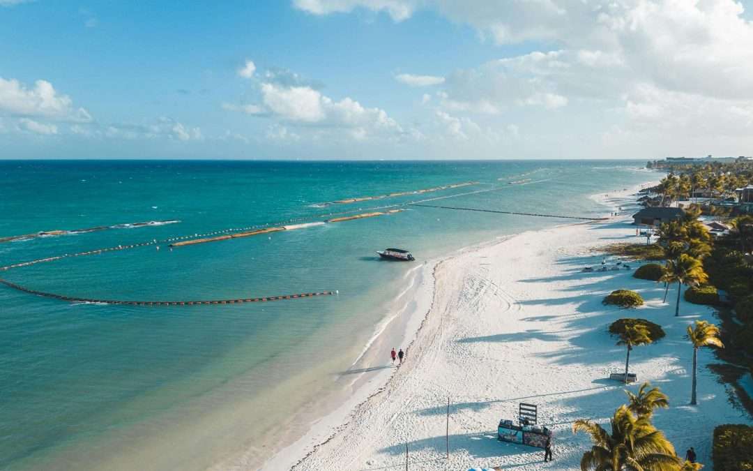 drone view white sand beach caribbean